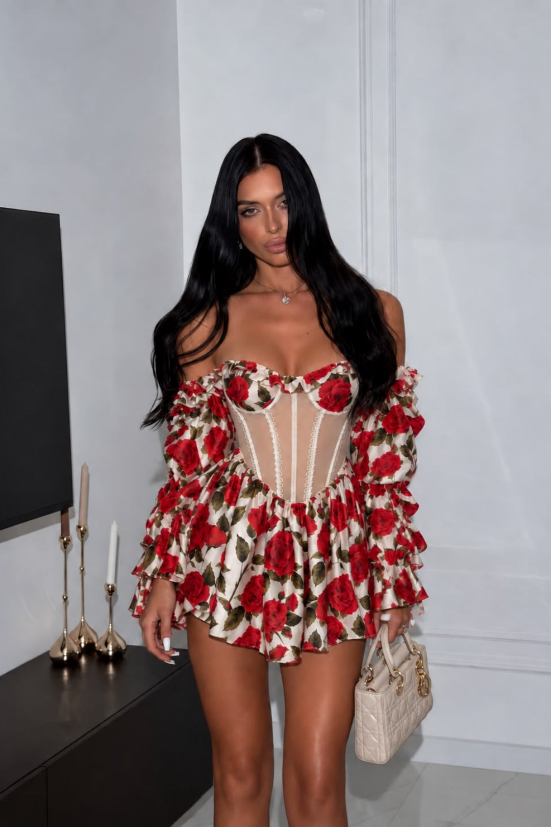 Odette Rose Corset Ruffle Mini Dress