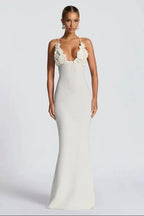 Solara Bloom Crochet Maxi Dress – White Floral Lace Knit