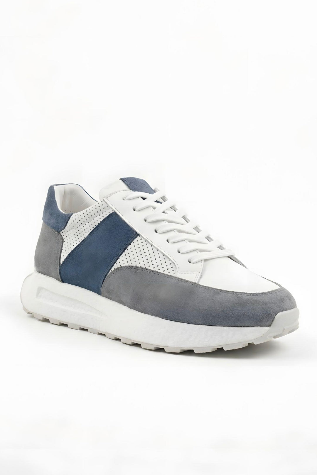 Beyaz-Gri-Lacivert Hakiki Deri Köpüklü Eva Tabanlı Sneaker