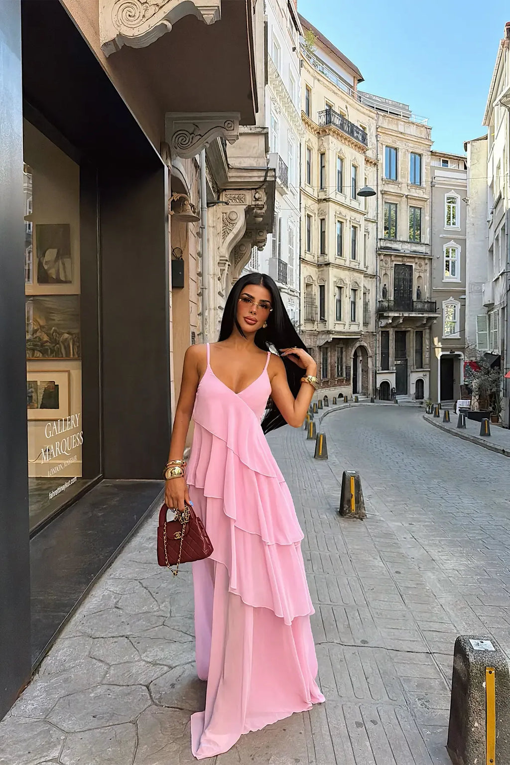Liorenne Layered Chiffon Maxi Dress – Black