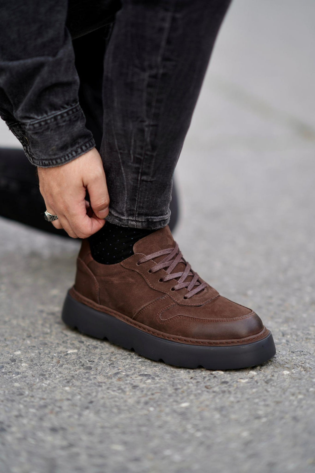 Moreno Kahverengi %100 Hakiki Nubuk Deri 4 CM Eva Taban Sneaker
