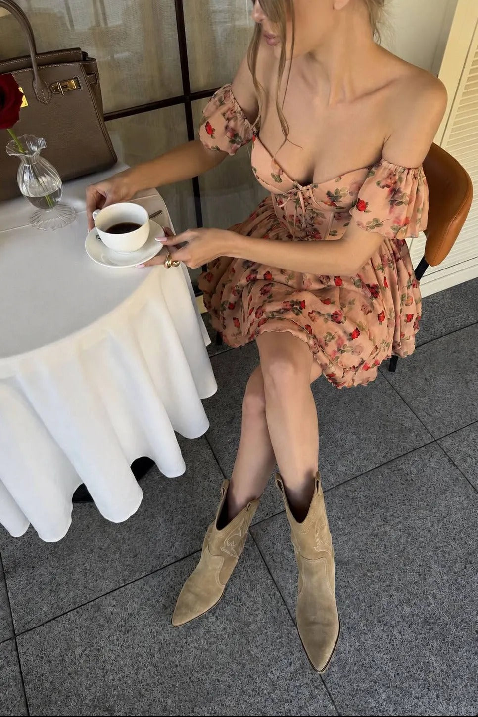 Elowen Floral Corset Mini Dress – Blush Beige