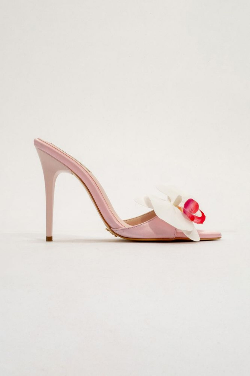 Melinda Floral Satin Stiletto Mule – Orchid Bloom Edition | Fuscia & Sunset Orange