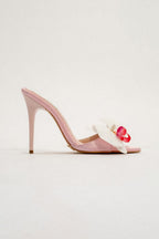 Melinda Floral Satin Stiletto Mule – Orchid Bloom Edition | Fuscia & Sunset Orange