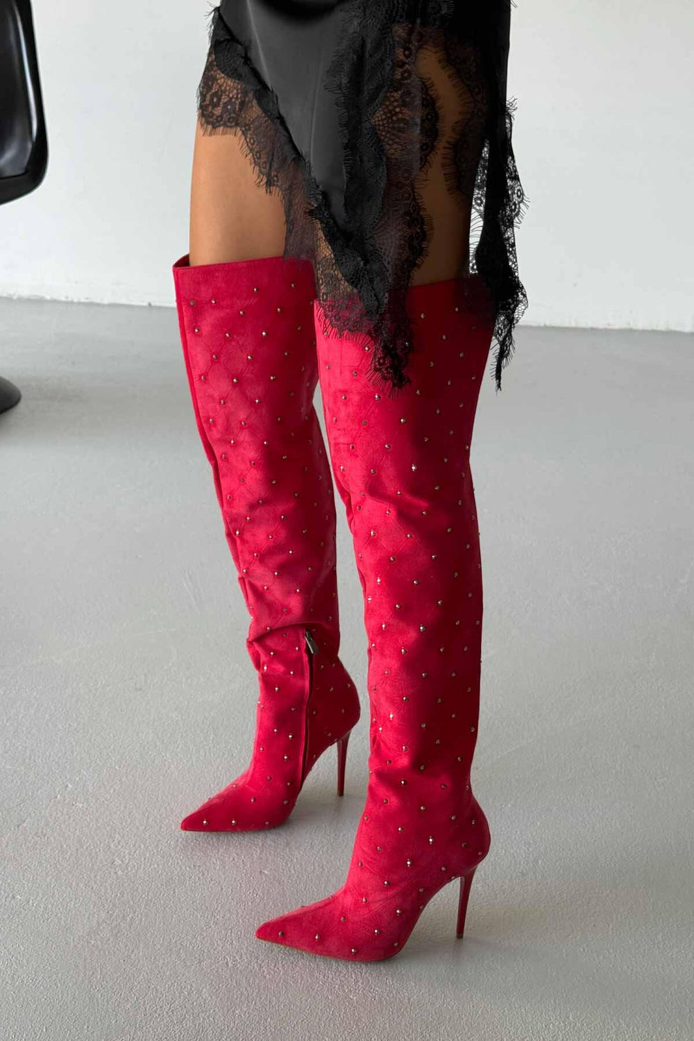 Zavielle Over-the-Knee Stiletto Boots – Metallic Silver