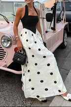 Marcelline Polka Dot Halter Maxi Dress – Black & White