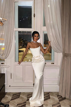 Velora Satin Dress – White