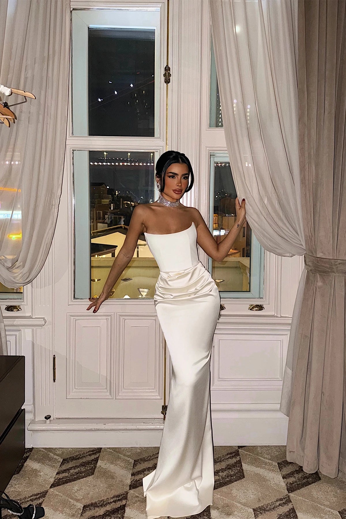 Velora Satin Dress – White