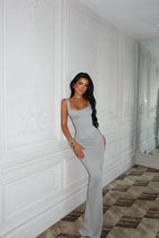 Nivellea Sculpted Corset Maxi Dress – Light Grey