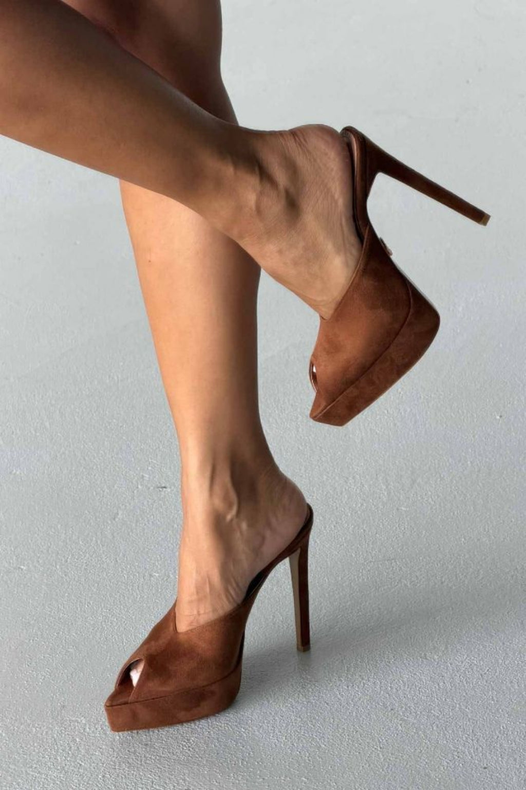 Vespera Platform Peep-Toe Mule Heels – Black Suede