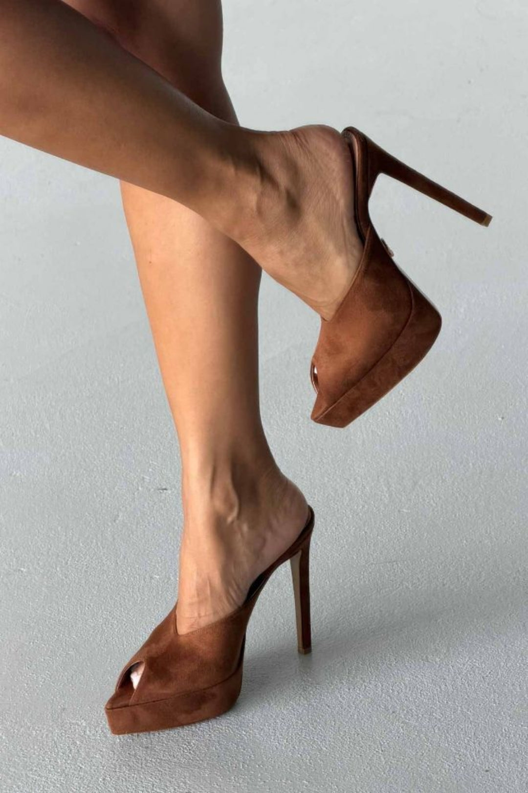 Vespera Platform Peep-Toe Mule Heels – Black Suede