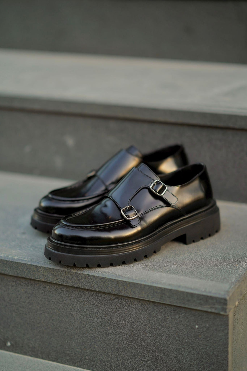Black Patina Leather Double Monk Strap
