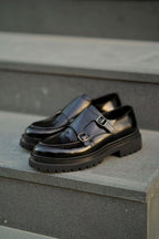 Black Patina Leather Double Monk Strap