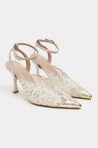 Celestia Royale Lace Couture Ankle Strap Heels – Burgundy