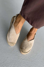 Heidi – Genuine Suede Leather Espadrille Slingback Flats – Sand