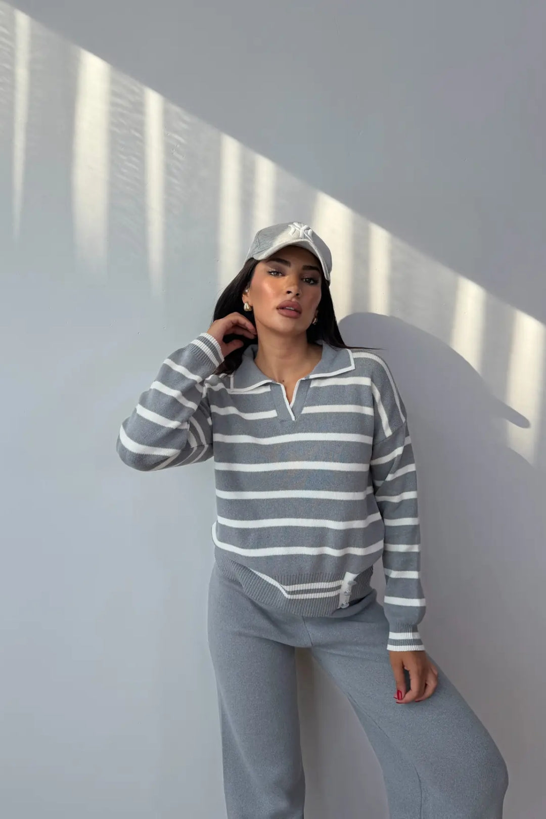 Blythe Striped Polo Knit Two-Piece Set