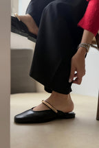 Black Gold Detailed Square Toe Elegant Women's Slippers