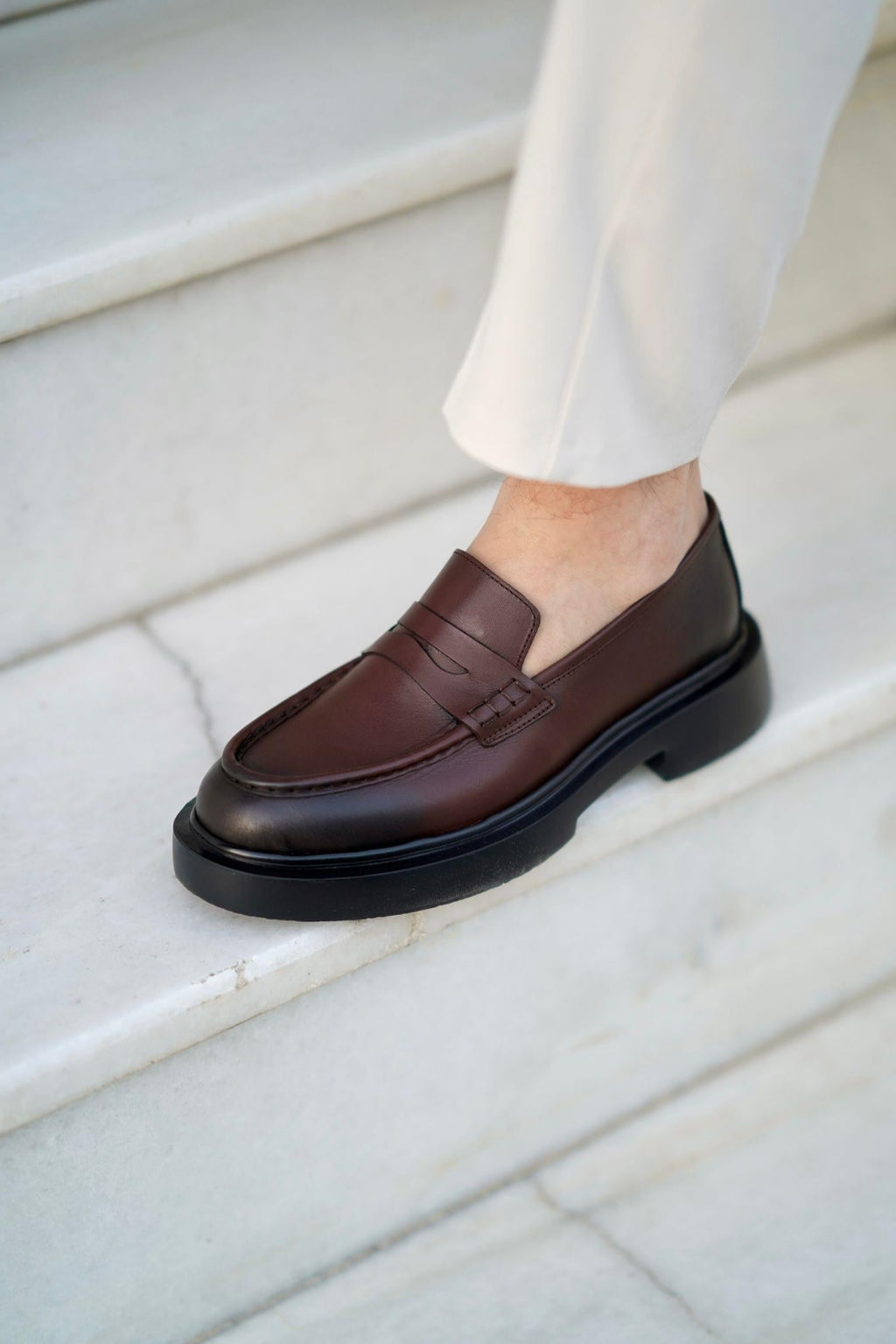 Brown Genuine Leather Penny Loafers
