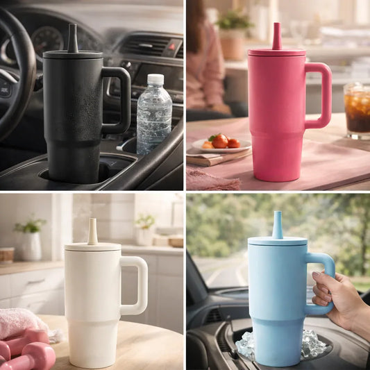 40oz Insulated Tumbler with Handle & Straw – Leakproof Stainless Steel Travel Mug - TrendiMarkt