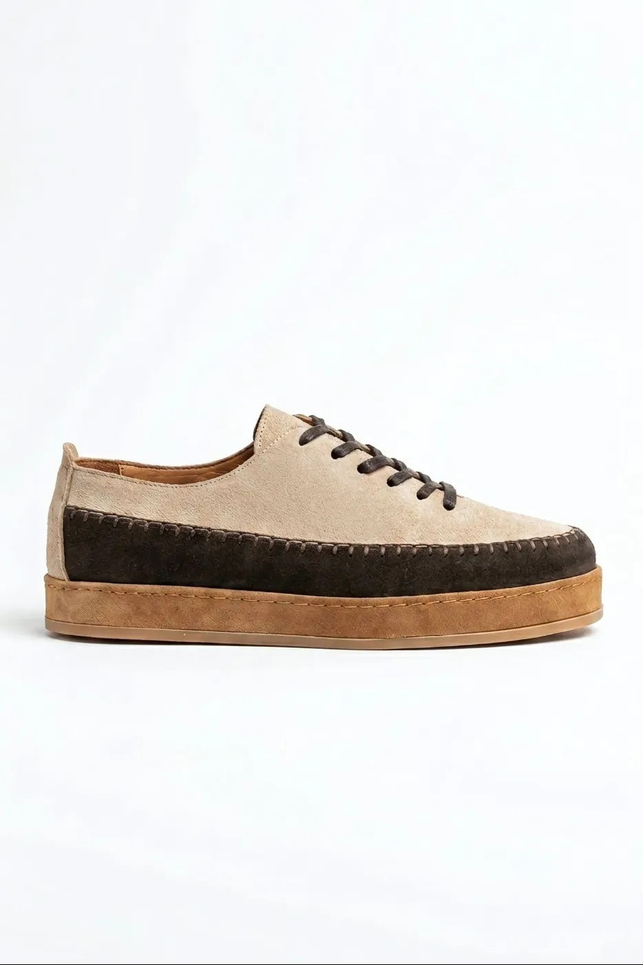 Cassian Two-Tone Leather Casual Sneakers – Beige & Brown