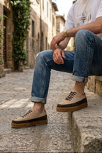 Cassian Two-Tone Leather Casual Sneakers – Beige & Brown