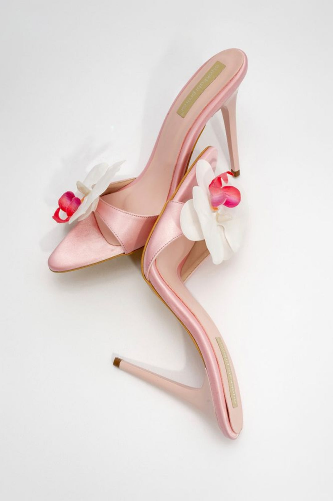 Melinda Floral Satin Stiletto Mule – Orchid Bloom Edition | Fuscia & Sunset Orange
