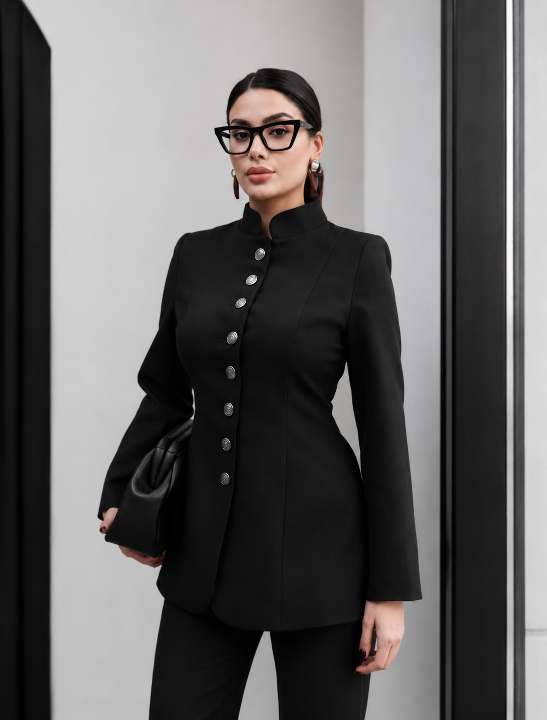 Reine Tailored Button-Front Two-Piece Set – Black