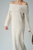 Avenor Ribbed Off-Shoulder Knit Maxi Dress