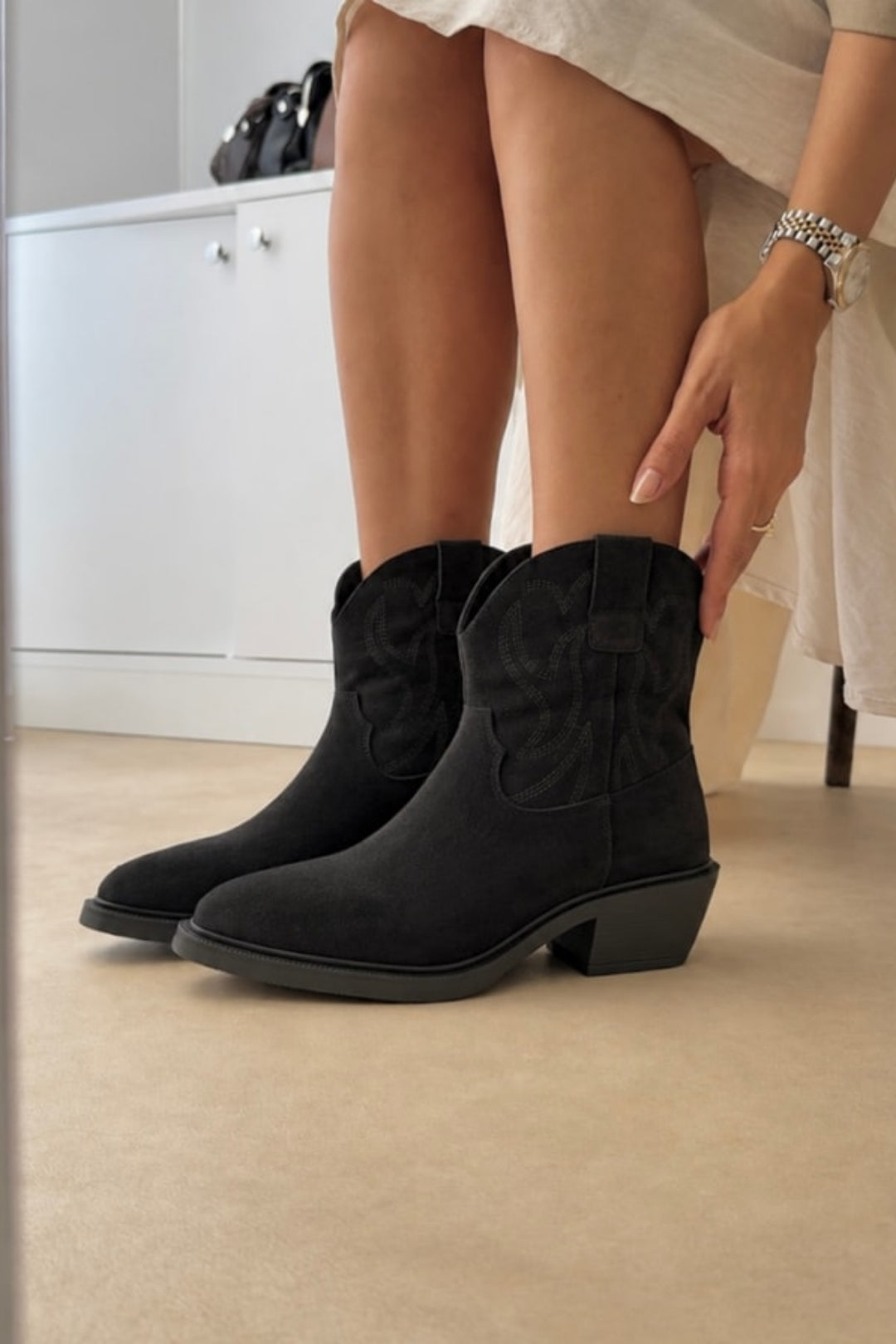 Clara Western Boots – Black Suede