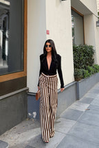Daven Striped Wide-Leg Trousers – Brown