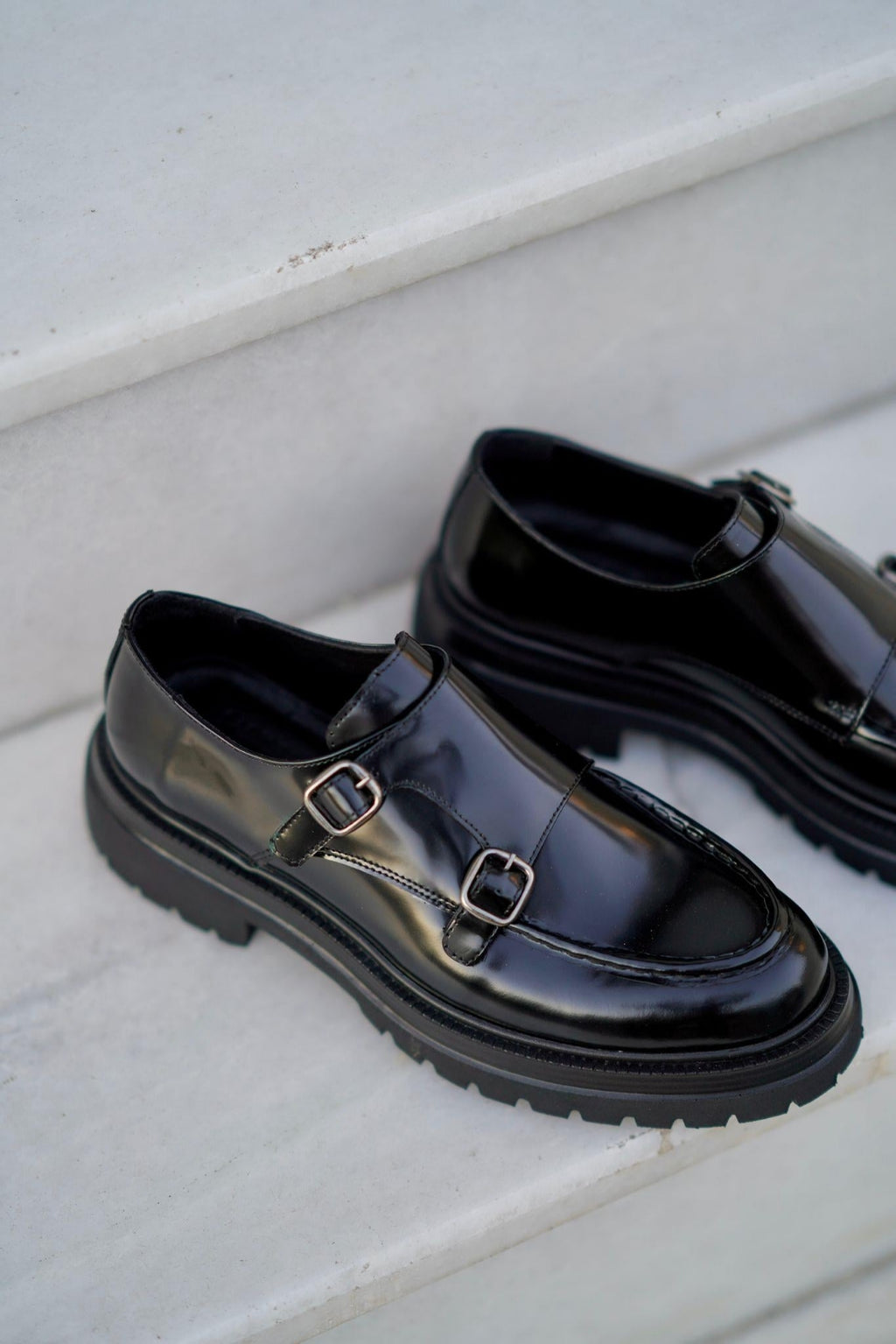 Black Patina Leather Double Monk Strap