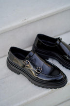 Black Patina Leather Double Monk Strap