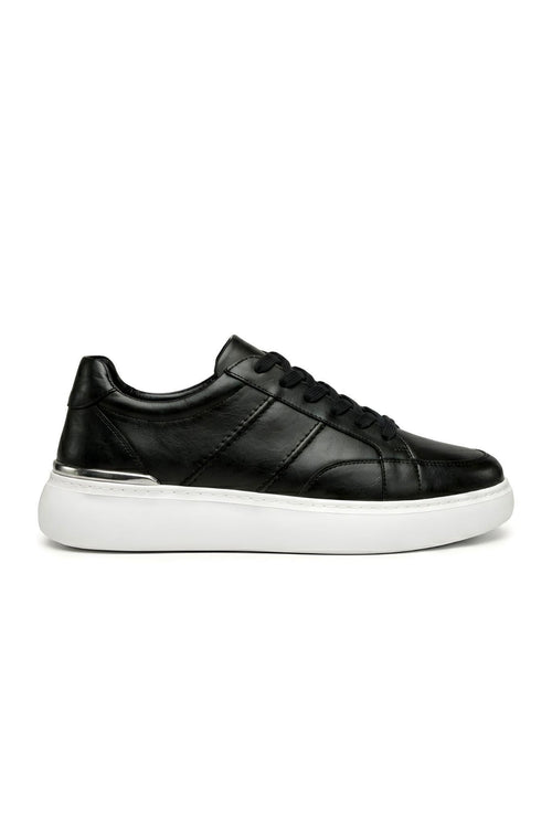 Black 100% Genuine Leather Ultra Light Eva Sole Sneakers