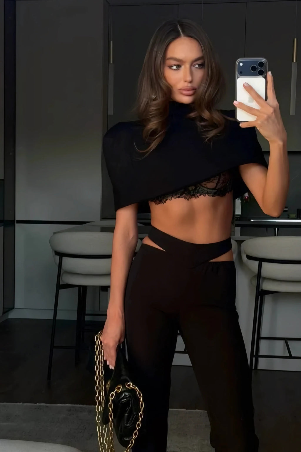 Otilia Sculpted Scuba Crop & Flare Pants Set – Black