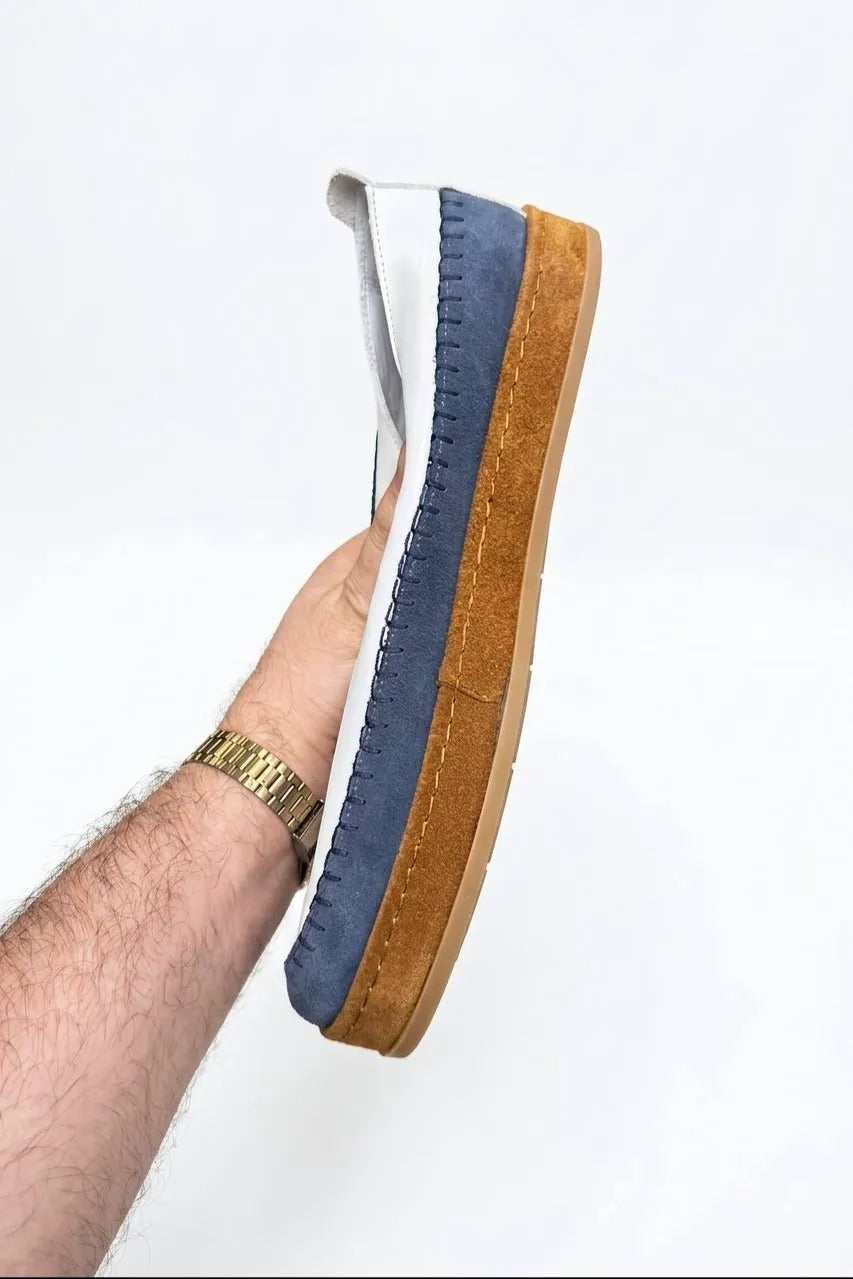 Cassian Two-Tone Leather Casual Sneakers – Beige & Brown