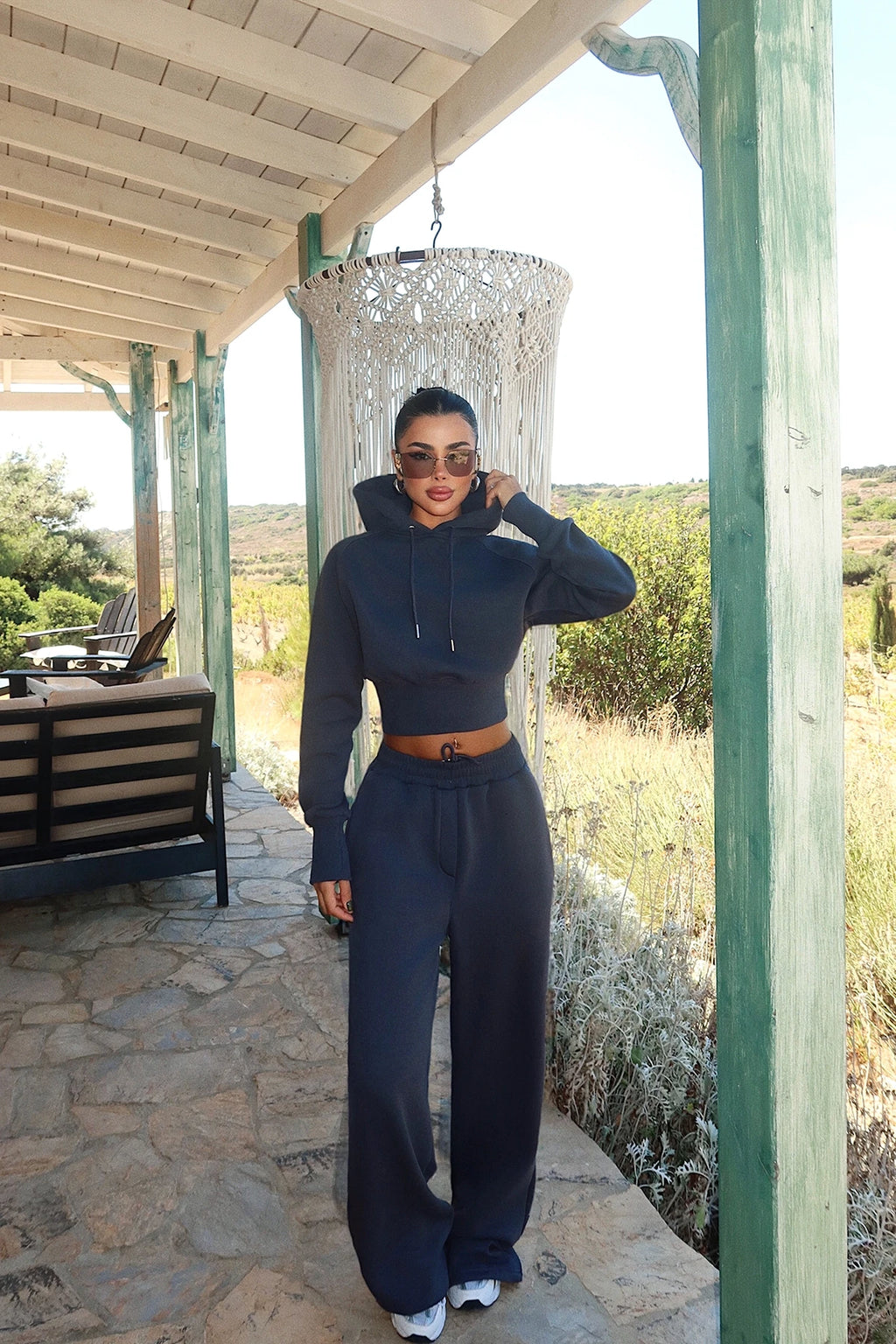 Arden Scarf-Hood Cropped Tracksuit – Smoke Grey