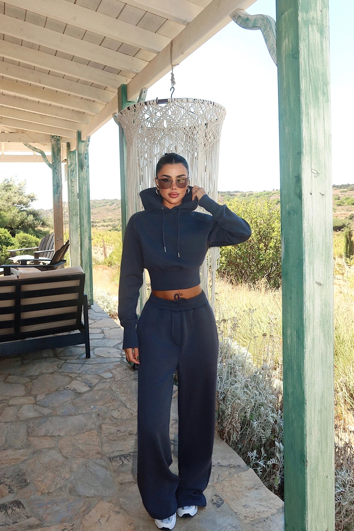 Arden Scarf-Hood Cropped Tracksuit – Smoke Grey