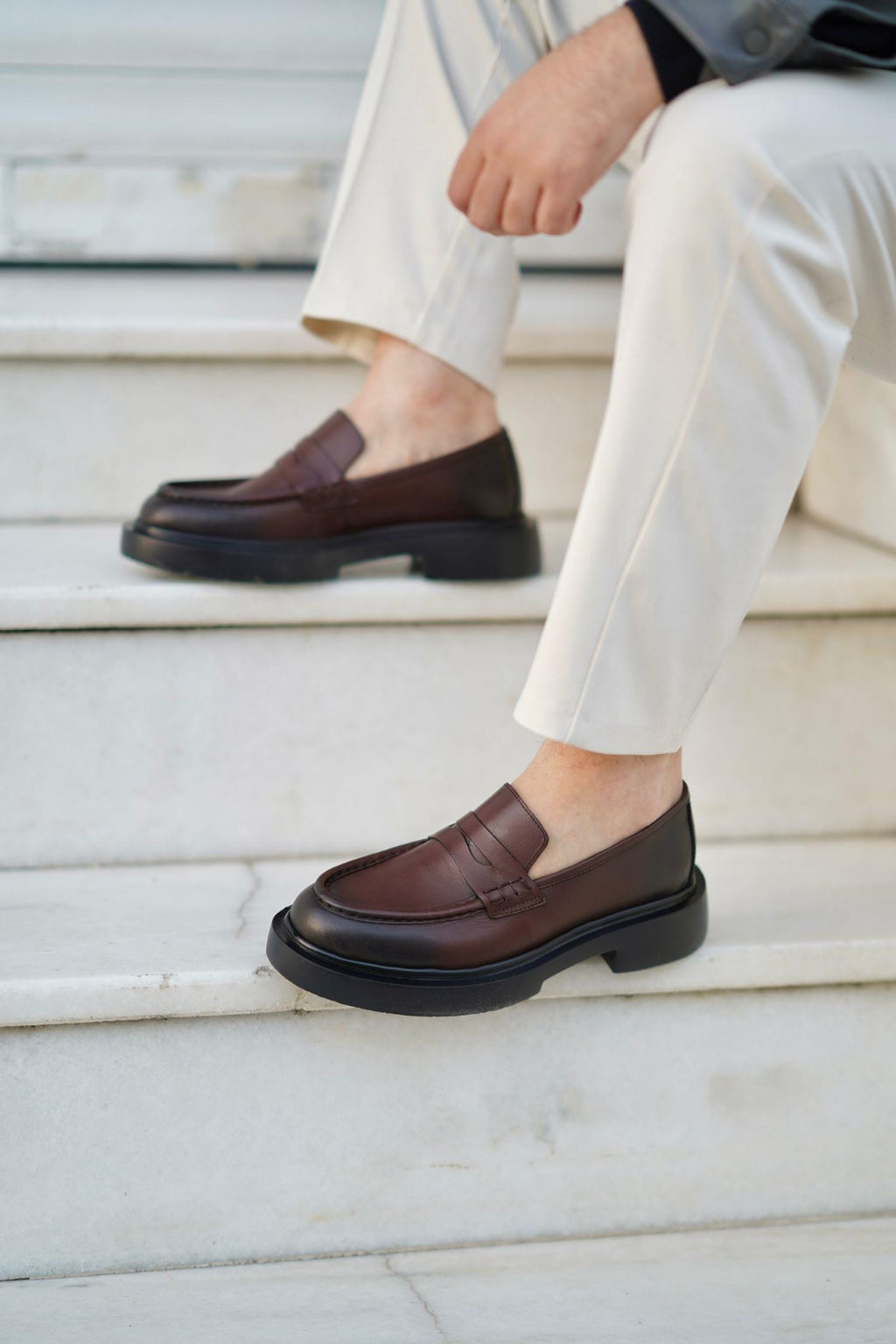 Brown Genuine Leather Penny Loafers