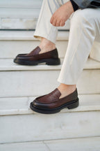 Brown Genuine Leather Penny Loafers