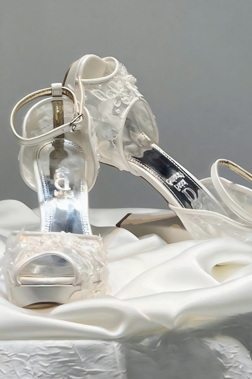 White Floral Lace Wedding Shoes - Platform Block Heel Open Toe Bridal Shoes