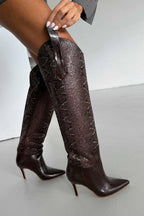 Velmora Croc-Texture Knee-High Boots