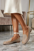 Crystal Flat Embellished Beige Ballerinas