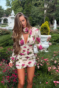 Rosamund Rose-Print Ruched Mini Dress