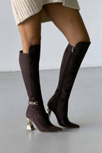 Norevia Buckle-Detail Knee-High Boots – Brown