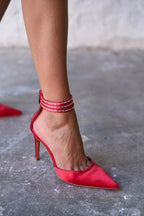 Madrid – Crystal Ankle Satin Heels – Black