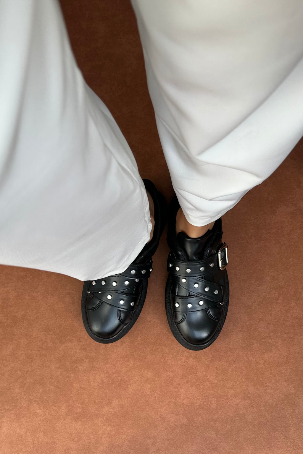 Zımba ve Toka Detaylı Kadın Platform Sneaker - Siyah