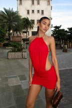 Alessia Sculpted Halter Mini Dress – White