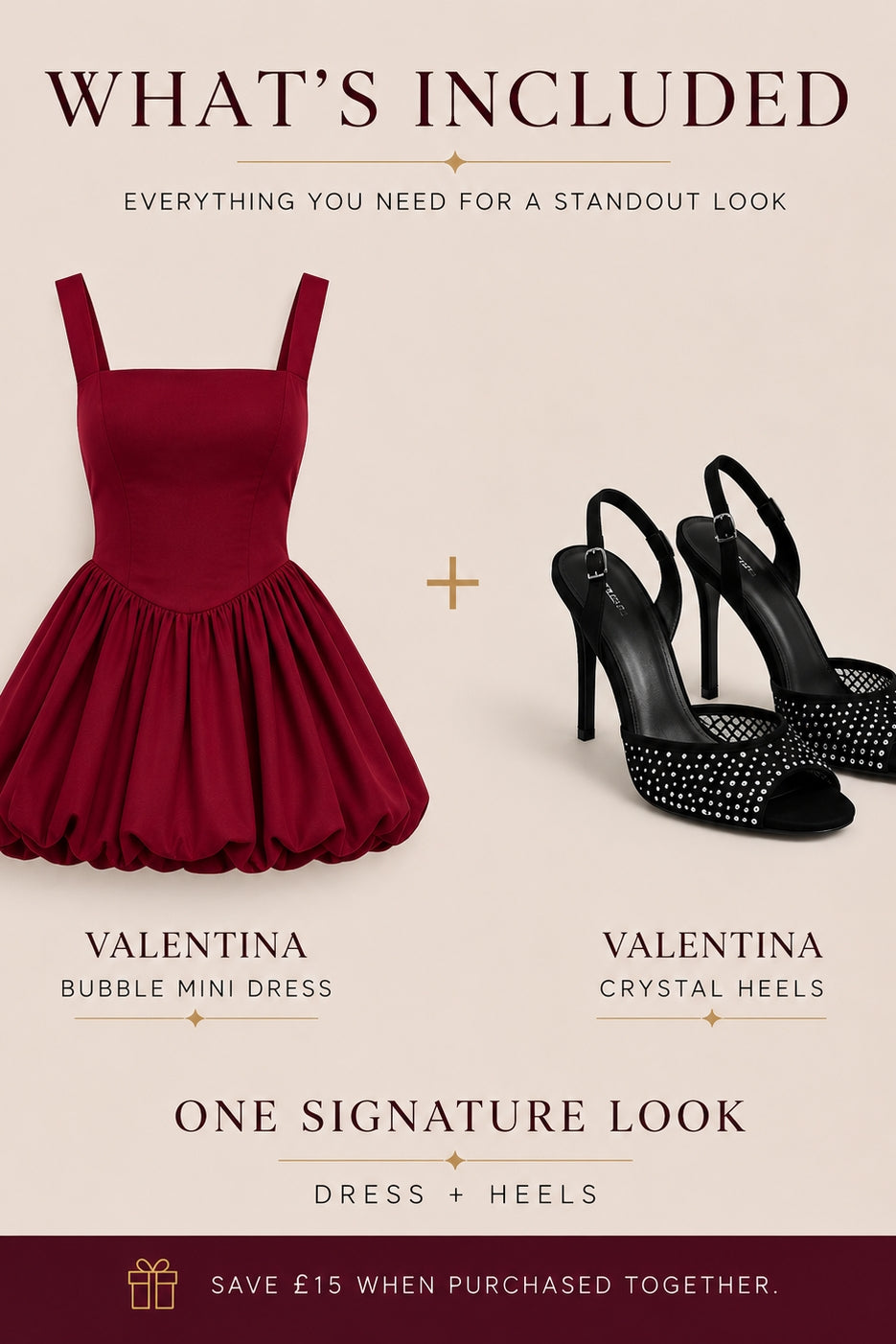 Valentina Burgundy Bubble Mini Dress Bundle