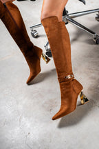 Norevia Buckle-Detail Knee-High Boots – Brown