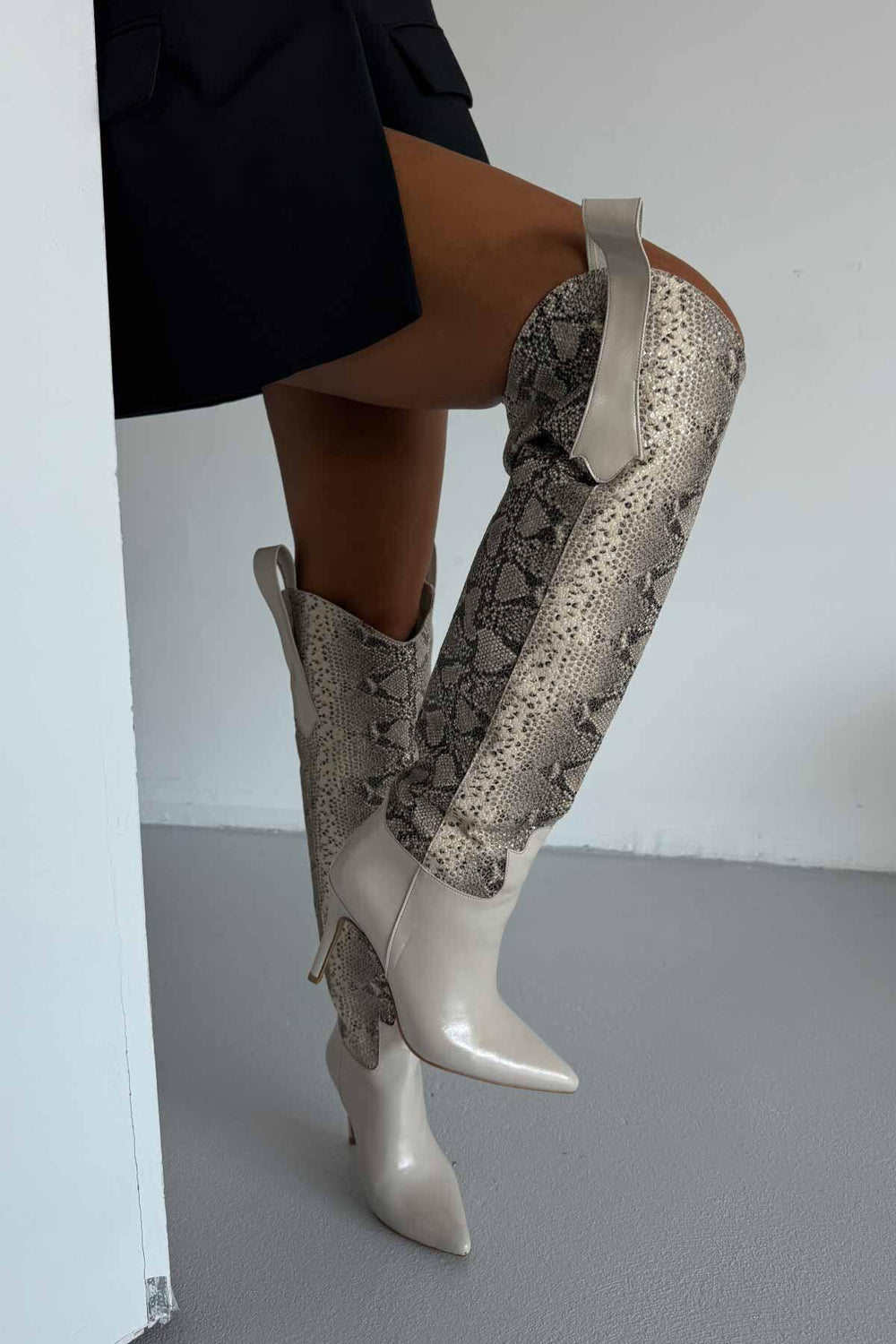 Velmora Croc-Texture Knee-High Boots